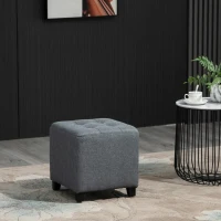 HOMCOM Tufted Ottoman Linen-Touch Fabric Upholstered Footrest Stool with Anti-Slip Pads, Grey(m-2)