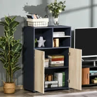 HOMCOM Multifunctional Storage Cabinet Bookcase with Doors and Display Shelves for Books, Photos, Blue and Natural Wood(m-4)