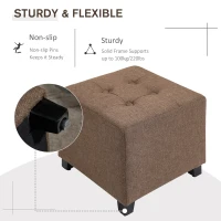 HOMCOM Tufted Ottoman Linen-Touch Fabric Upholstered Footrest Stool with Anti-Slip Pads, Brown(m-4)