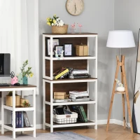 HOMCOM Shelves for Storage, 4 Tier Bookshelf Utility Organizer with Back Support and Anti-Topple Design, Walnut/White(m-10)