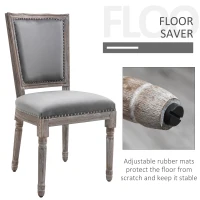 HOMCOM Vintage Upholstered Dining Chairs Set Of 2 with Nailhead Trim , Thick Padded Seat Cushions, and Wood Legs, Grey(m-4)