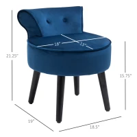 HOMCOM Modern Foot stool Ottoman, Small Leisure Chair Upholstered, Button Tufted Armless Club Chair Wingback Chair with Low Back, Velvet Style Fabric and Stable Fir Legs, Blue(m-3)