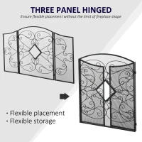 HOMCOM 3-Panel Metal Fireplace Spiral Mesh Cover Screen Home Foldable Steel Spark Guard Decoration, Black(m-5)