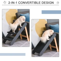 PawHut Wooden Pet Stairs 2 In 1 Convertible Carpeted Ramp Foldable 3 Level Ladder for High Bed Couch Car(m-5)