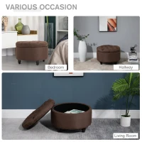 HOMCOM Round Linen-touch Fabric Storage Footstool Ottoman Button Tufted Footrest with Removable Lid, Brown(m-6)