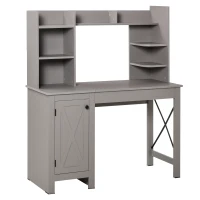 HOMCOM Home Office Computer Desk with Hutch and Storage Cabinet and 6 Shelves, Grey(m-1)