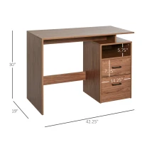 HOMCOM Compact Computer Desk with Split Open Shelves, 2 Pull Out Storage Drawers and Stable Wooden Frame, Walnut(m-3)