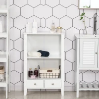 kleankin X- Frame Freestanding Floor Bathroom Storage with Two Drawers, Storage Organizer, Cabinet with 3 Shelves, White(m-2)