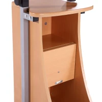 HOMCOM Mobile Laptop Cart,Sit-to-Stand Computer Desk with drawer, Height Adjustable Rolling Podium Desk Stand with Swivel Top & Storage, Beech Wood(m-10)