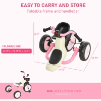 Qaba 3 Wheel Foldable Kids Tricycle Walking Toddler Bike for for 3-5 Year-old Boys & Girls Pink(m-6)