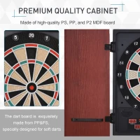 Soozier Electronic Dartboard Cabinet Set with 27 Main Games, 202 Variations, 12 Darts for Multi-Game Option Ready-to-Play, Dark Brown(m-7)