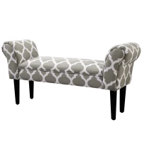 HOMCOM Small Linen Upholstered Ottoman Bench Rolled Arm End Chair, Wood Legs- Grey Lattice(m-1)