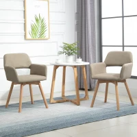 HOMCOM Dining Chairs Set of 2 Home Modern Accent Armchair for Bedroom Living Room with Fabric Surface and Solid Wood Legs, Taupe(m-6)