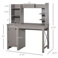 HOMCOM Home Office Computer Desk with Hutch and Storage Cabinet and 6 Shelves, Grey(m-3)