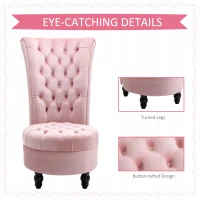 HOMCOM Retro High Back Armless Royal Accent Chair Fabric Upholstered Tufted Seat for Living Room, Dining Room and Bedroom, Pink(m-4)
