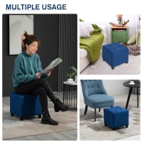 HOMCOM Tufted Ottoman Linen-Touch Fabric Upholstered Footrest Stool with Anti-Slip Pads, Blue(m-6)