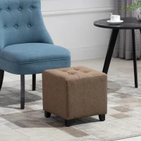 HOMCOM Tufted Ottoman Linen-Touch Fabric Upholstered Footrest Stool with Anti-Slip Pads, Brown(m-10)