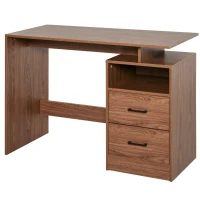 HOMCOM Compact Computer Desk with Split Open Shelves, 2 Pull Out Storage Drawers and Stable Wooden Frame, Walnut(m-1)
