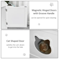 PawHut Wooden Cat Litter Box Enclosure, Hidden Cat Washroom, Kitten House with Nightstand End Table and Storage Rack Magnetic Doors, White(m-6)