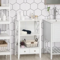 kleankin X- Frame Freestanding Floor Bathroom Storage with Two Drawers, Storage Organizer, Cabinet with 3 Shelves, White(m-9)