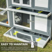 PawHut 2-Story Wooden Rabbit Hutch, Small Animal Bunny Cage Run w/ Slide Tray, White(m-5)