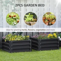 Outsunny 2' x 2' x 1' 2-Piece Raised Garden Bed Box with Steel Frame for Vegetables, Flowers, & Herbs, Grey(m-4)
