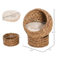 PawHut 20" Natural Braided Banana Leaf Elevated Cat Bed Basket with Cushion - Brown(m-3)