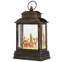 HOMCOM Christmas Snow Globe WaterLantern Music Box with Light, Ring Handle Holiday Home Novelty Decorations, Santa Bring Gift with Reindeer(m-11)
