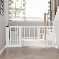 PawHut Freestanding Length Adjustable Wooden Pet Gate with Lockable Door 3 Panels, White(m-10)