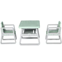 Qaba 3-Piece Kids Table and Chair Set Writing Desk with Armrest, Storage Space for Toddler Activities, Green(m-11)