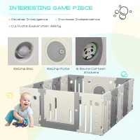 Qaba 16-Piece Children Baby Playpen Kids Activity Center Fence for Kids with Easy Safety Gate & Built-In Fun Toys, Grey(m-5)