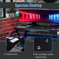 HOMCOM 43in Gaming Desk with RGB LED Lights Racing Style Gaming Table with Cup Holder & Cable Management, Blue(m-4)