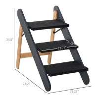 PawHut Wooden Pet Stairs 2 In 1 Convertible Carpeted Ramp Foldable 3 Level Ladder for High Bed Couch Car(m-3)