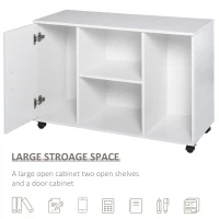 HOMCOM Wood Rolling File Cabinet Storage Organizer with 3 Large Open Shelves and Door Cabinet Door for Easy Storage and Mobility, White(m-4)