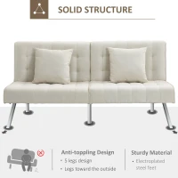HOMCOM 2-Seater Convertible Sofa Bed with 7 Adjustable Angled Backrest Levels, 2 Pillows, and 5 Steel Legs, Cream White(m-5)