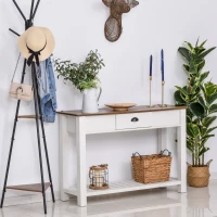 HOMCOM Console Side Entryway Table with Storage Drawer, Bottom Shelf, and Strong Sturdy Construction, White(m-2)