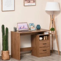 HOMCOM Compact Computer Desk with Split Open Shelves, 2 Pull Out Storage Drawers and Stable Wooden Frame, Walnut(m-2)