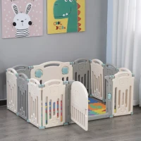 Qaba 12-Piece Indoor Safety Children Baby Playpen with Game Piece, Opening Gate & Flexible Design for Peace of Mind(m-10)