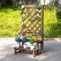 Outsunny Outdoor Plant Stand, Wooden Tiered Plant Shelf with Trellis for  Climbing Vines, Ladder Flower Pot Display Stand for Patio Garden Balcony Living Room(m-9)