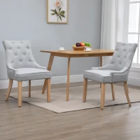 HOMCOM 2 Piece Fabric Dining Chairs Set of 2, Leisure Padded Accent Chair with Armrest, Solid Wooden Legs, Light Grey(m-2)