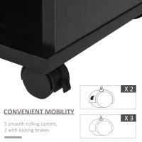 HOMCOM Wood Rolling File Cabinet Storage Organizer with 3 Large Open Shelves and Door Cabinet Door for Easy Storage and Mobility, Black(m-5)
