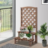 Outsunny Outdoor Plant Stand, Wooden Tiered Plant Shelf with Trellis for  Climbing Vines, Ladder Flower Pot Display Stand for Patio Garden Balcony Living Room(m-2)