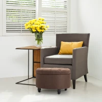 HOMCOM Round Linen-touch Fabric Storage Footstool Ottoman Button Tufted Footrest with Removable Lid, Brown(m-10)