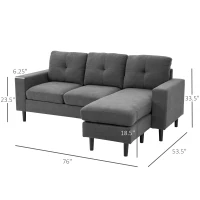 HOMCOM Convertible Sectional Sofa Couch with Reversible Chaise, L-Shaped Couch with Thick Sponge Cushions for Small Space, Dark Grey(m-3)