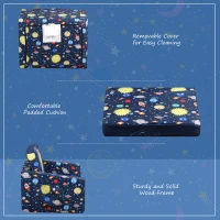 Qaba Kids Fold-Out Couch/Chair Lounger with Space-Themed Washable Fabric & Removable Cushion for 3-6 Years Old, Blue(m-5)