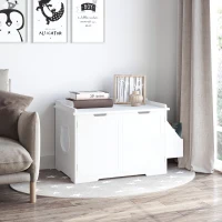 PawHut Wooden Cat Litter Box Enclosure, Hidden Cat Washroom, Kitten House with Nightstand End Table and Storage Rack Magnetic Doors, White(m-10)