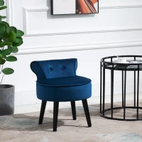 HOMCOM Modern Foot stool Ottoman, Small Leisure Chair Upholstered, Button Tufted Armless Club Chair Wingback Chair with Low Back, Velvet Style Fabric and Stable Fir Legs, Blue(m-2)