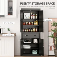 HOMCOM 6ft Wood Farmhouse Colonial Kitchen Pantry Cabinet, with 4 Adjustable Shelves, 2 Wood Pantries, & 1 Drawer, Black(m-5)