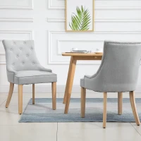 HOMCOM 2 Piece Fabric Dining Chairs Set of 2, Leisure Padded Accent Chair with Armrest, Solid Wooden Legs, Light Grey(m-8)