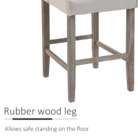 HOMCOM 26.25" Counter Height Bar Stools, Tufted Wingback Armless Upholstered Dining Chair with Rubber Wood Legs, Set of 2, Ivory(m-6)